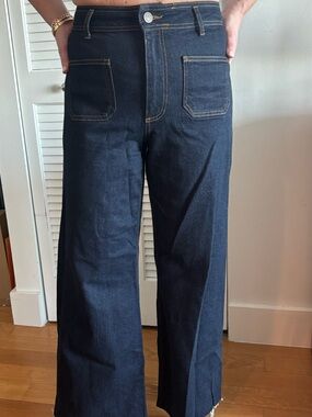 Zara Dark Blue Wide-Leg High-Rise Jeans